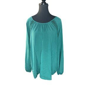 Old Navy Women's Plus Size Teal Green Cropped Linen Blend Shirt Top XXL